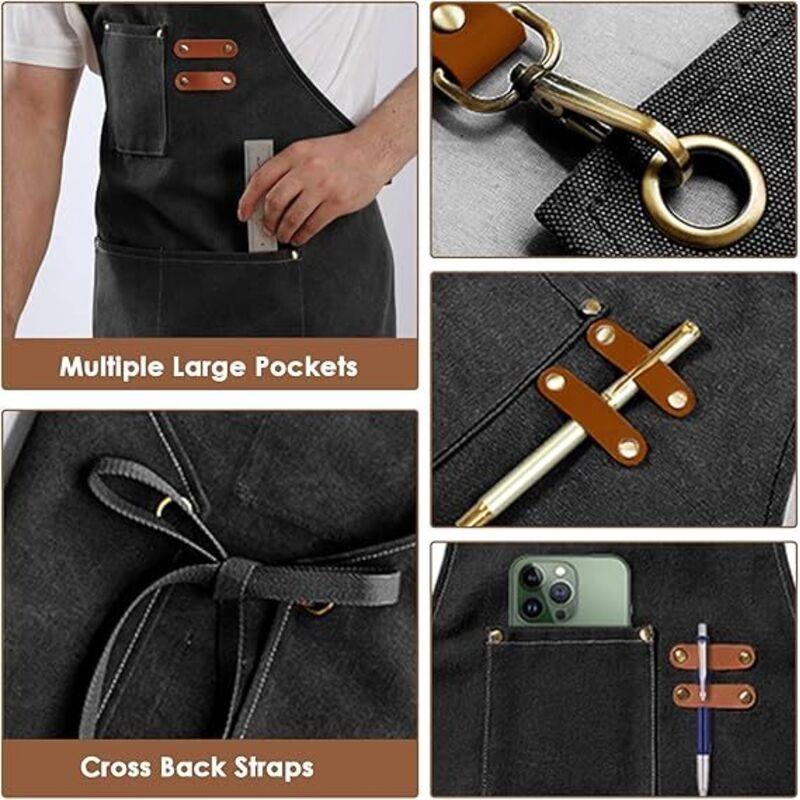 Marque : LessMo LessMo Tablier De Cuisine, Tablier De Barbecue Pour Homme Et Femme, Sangle De Cou Réglable Avec 3 Poches, 100 % Coton, Qualité Professionnelle, 70 X 85 Cm, Pour Chef
