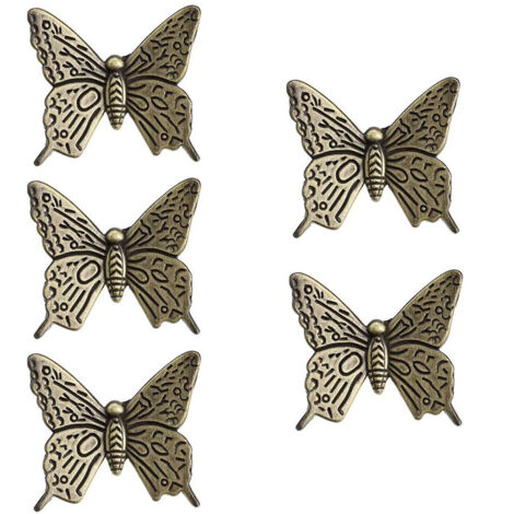 (Bronze)5pcs Poignées Rétro de Meubles de Tiroir, Vintage Papillon de Porte de Placard en Alliage de Zinc 43mm