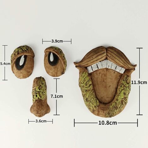 Décoration Visage D'arbre En Résine 3D | Pour Jardin, Extérieur | Taille 13x8x6.5cm | À Suspendre Ou Fixer | Style Vieil Homme