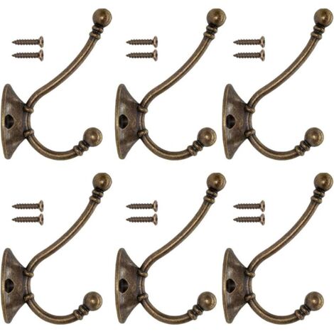 Linghhang – Lot de 6 crochets muraux vintage en alliage de zinc – Résistance 15 kg – Installation facile sur bois massif – Style rétro bronze