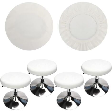 (4 Pièces Blanc)Housse Tabouret Rond Housse Tabouret de Bar, Tissu de Luxe, Diamètre 30-40cm, Extensible, Infroissable, Lavable et Anti-Poussière (1/4)