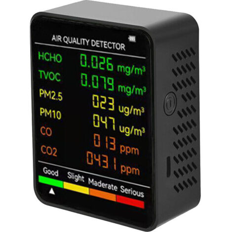 Linghhang – Détecteur de gaz 6 en 1 – Moniteur de qualité de l'air avec écran LCD – Détection CO, CO2, HCHO, PM2.5, TVOC – Batterie lithium 1200mAh incluse (1/5)