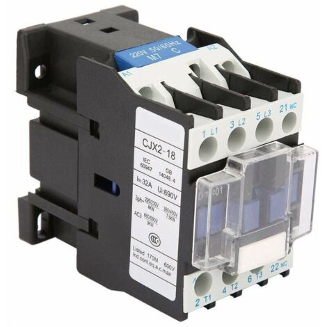 Linghhang – Contacteur électrique industriel 18A – Tension 220V AC – 3 pôles – Alliages argent-tungstène pour haute sensibilité – Montage sur rail - CJX2-1801 (1/5)