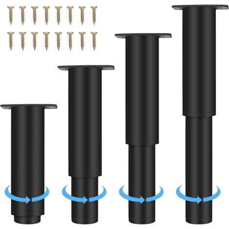 4 Pièces Pieds De Meuble, Pied Reglable Pour Plan De Travail, Noir Pied Meuble Salle De Bain Convient Pour Canape Table Lit 96424845