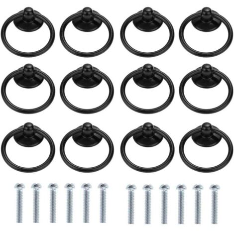 Lot de 12 poignées rondes pour tiroir ou armoire - Style vintage - Trou unique - Noir (1/6)