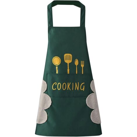 Tablier de cuisine(Vert) pour femme avec poches pour essuyer les mains, grande poche, essuyage à la main, imperméable pour la cuisine et la pâtisserie (1/5)