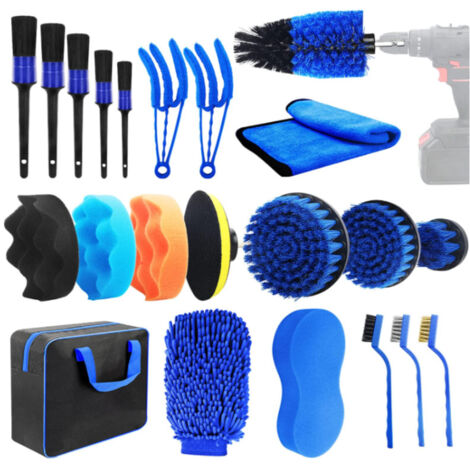 22PCS Kit de Brosse Nettoyage Voiture, Pinceau-Nettoyage-Voiture Pinceau-Detailing-Auto Brosse-Lavage-Voiture Car-Cleaning-Kit Brosse-Jante-Voiture Perceuse Nettoyage Voiture Interieur et Exterieur