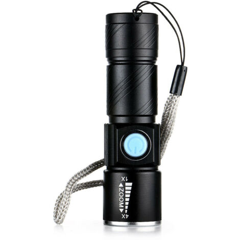 Mini torche USB en alliage d'aluminium (noir), torche LED à lumière forte, rechargeable (1/4)