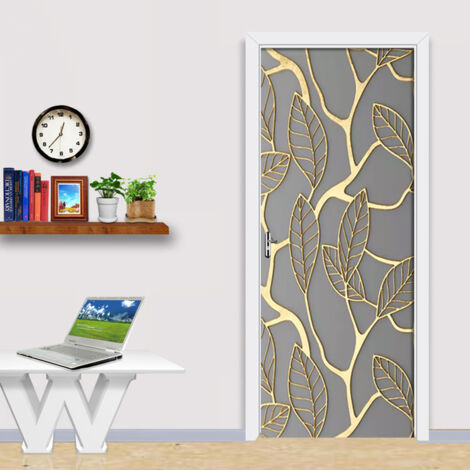 Stickers Déco Pour Porte 88x200 Cm - Motif Feuilles Palmier 3D - Autocollant PVC Amovible Pour Salon, Chambre, Cuisine - 5