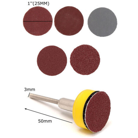 Kit De 100 Disques Abrasifs Treki 25mm - Grains 100/180/240/1500/3000 - Avec Tampon Velcro 3mm - Pour Outil Rotatif Type Dremel
