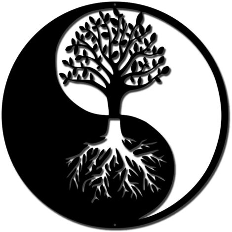 30cm、Arbre de Vie Décoration Murale en Métal,  Yin Yang Mur Art Noir Tenture Murale Décor Silhouette Mur Art pour Chambre Salon Salle de Bains Bureau Jardin Hôtel Décoration Murale