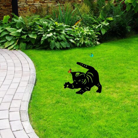 Décoration Jardin Chat Noir Acrylique - Silhouette Réaliste Avec Piquets, Pour Pelouse, Allée, Terrasse