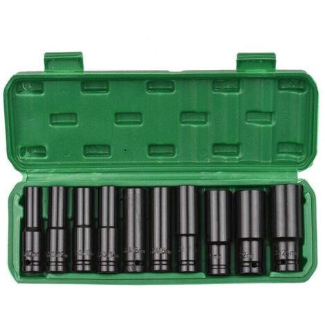 Jeu de 10 douilles à chocs hexagonales à entraînement 1/2", douilles profondes métriques, 10-24 mm avec étui de rangement (1/5)