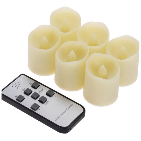 Bougie LED Base (paquet de 6 non avec abat-jour givré) rechargeable avec fonction minuterie, télécommande et petite bougie LED sans flamme pour décorations de fête de mariage de Noël (1/5)