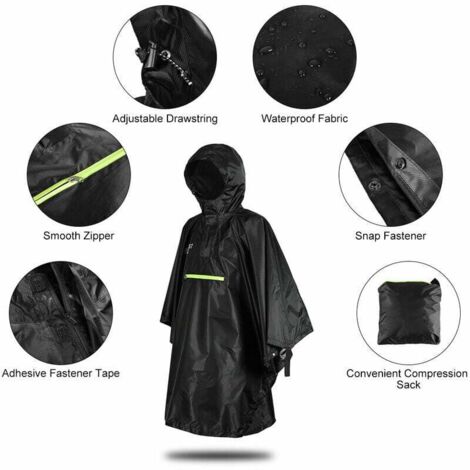 Poncho De Pluie LUROON Imperméable PU5000mm - Léger, Respirant Avec Bandes Réfléchissantes