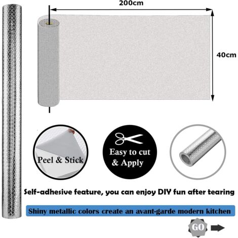 Adhésif Aluminium Imperméable Et Résistant à L'huile - Rouleau 40 Cm X 1/2/5 M - Pour Plans De Travail, Murs