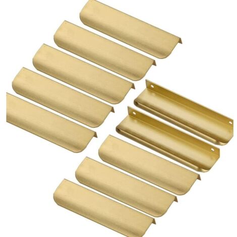 Linghhang – Lot de 10 poignées invisibles dorées pour meuble – Entraxe 128mm – Alliage d\'aluminium – Parfait pour armoires et tiroirs - 10pcs (1/5)