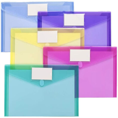 Lot De 10 Pochettes Plastique A4 Étanches Avec Étiquette - 5 Couleurs, Fermeture à Pression
