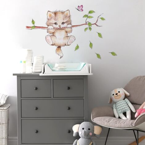 Autocollant Mural Décoratif Chatons Mignon - Vinyle Repositionnable - Thème Chats - Neuf