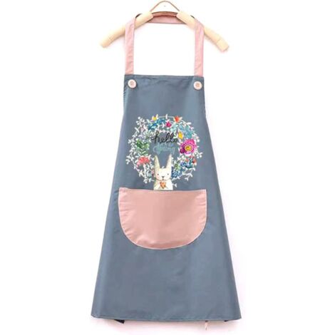 Tablier de cuisine imperméable-bleu, tablier de barbecue réglable avec poche, tablier de lapin mignon (1/4)