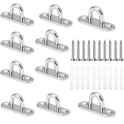 10 Pièces M5 Crochets de Plafond en Forme U en Acier Inoxydable 304 de Base 15 x 45mm Support Mural Plaques à Oeil pour Fixer les Cordons sur Bateau et Yoga ou Suspendre les Lustres de Plafond