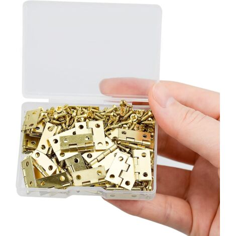 50 Pièces Mini Charnières Modelisme, 18 x 15 mm pour Boîte Coffre à Bijoux Cabinet Tiroirs Pianos avec 200 Vis - Or - Bricolage
