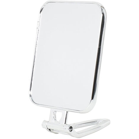 Miroir de Maquillage avec Poignée, Miroir de Poche de Voyage Double Face Miroir cosmétique pivotant à 270°, Miroir de Maquillage Pliable Miroir sur Pied, Miroir Rasage, Miroir Salle de Bain (Argent)