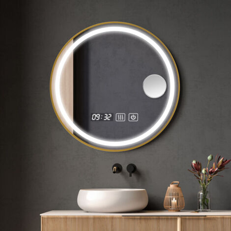 Miroir de salle de bains LED rond miroir 60x60cm anti-buée miroir lumineux LED, miroir mural de courtoisie avec éclairage (1/5)
