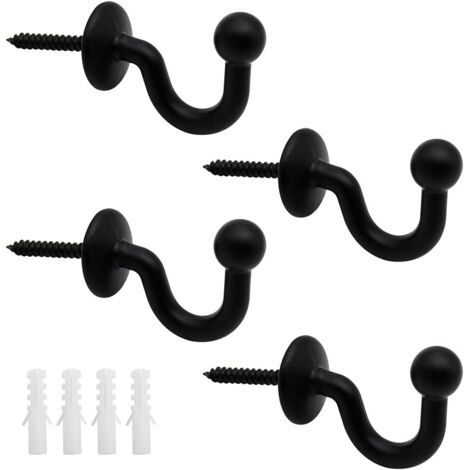 Lot de 4 attaches de rideaux en métal noir, support de rideau mural, design en forme de U, attaches de rideaux multi-usages pour rassembler les rideaux (1/5)