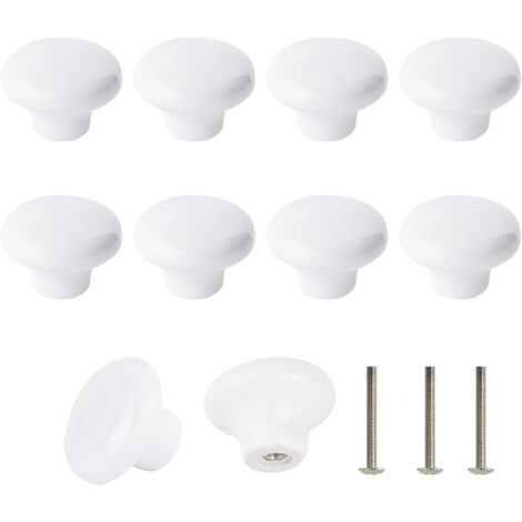 Lot de 10 Bouton En Céramique Blanc, Céramique Poignée Porte, Rétro Rond En Céramique Armoire Tiroir Cuisine Poignée De Traction 32mm Avec 3 tailles de vis (1/5)