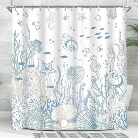 Rideau de douche t ourlet lesté, imperméable, lavable, en polyester, avec 12 œillets et anneaux de rideau de douche, pour salle de bain, baignoire (1/5)