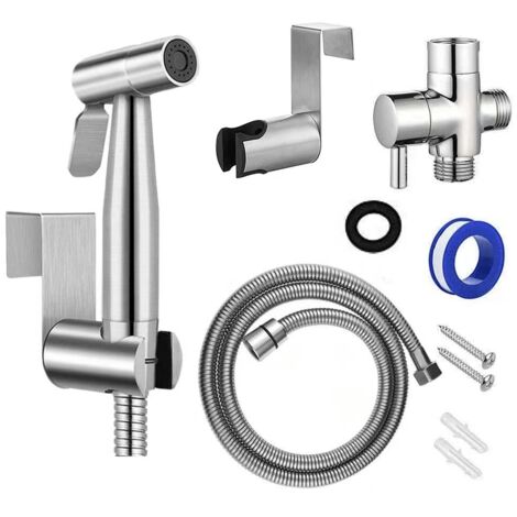 Pulvérisateur bidet pour toilettes, douchette double mode (jet / stream), avec curseur et contrôle de la pression, il est en acier inoxydable, avec valve G1/2" (1/5)