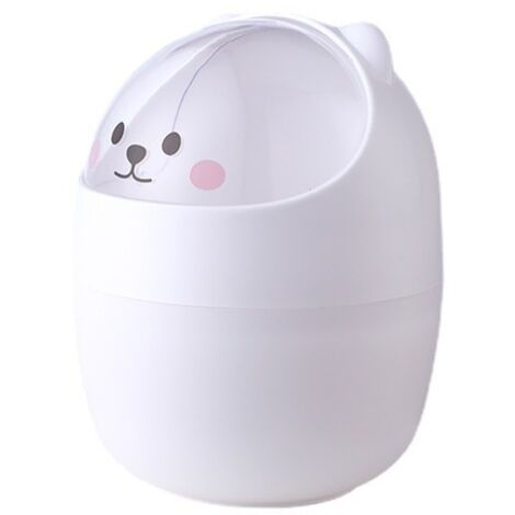 Mini poubelle de bureau en plastique avec couvercle, motif ours de dessin animé, portable et amovible (1/5)