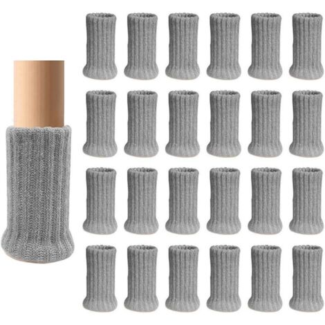 Lot de 24 chaussettes de chaise,Gris, double tricot épais pour pieds de chaise, pieds antidérapants, protègent le sol (1/5)