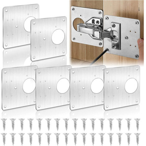 6 Pcs Plaque de Réparation de Charnière en Acier Inoxydable Kit de Réparation de Charnière pour Bois Meubles Étagères