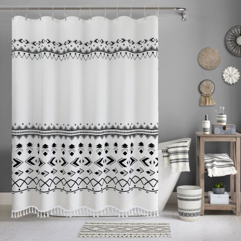 Rideau de douche 180 x 180 cm Rideau de douche bohème blanc Rideau de douche en polyester imprimé imperméable (1/5)