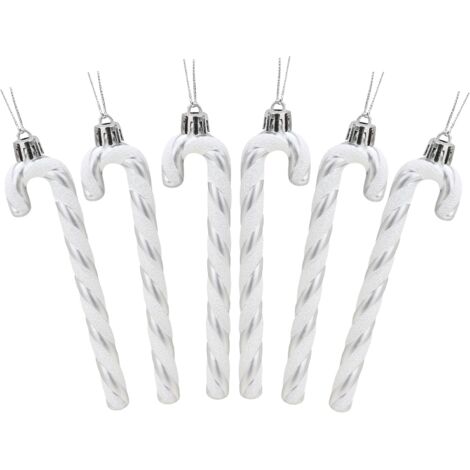 6 Pcs Christmas Concepts Paquet De 6-13cm (Argent et Blanc) De Canne en Bonbon Glitter Décorations d'arbre De Noël (1/5)