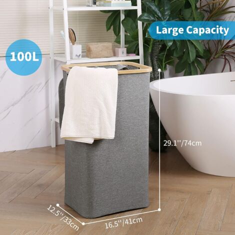 Lifewit Panier à Linge 100L Avec Couvercle Et 2 Sacs Amovibles - Pliable, Noir
