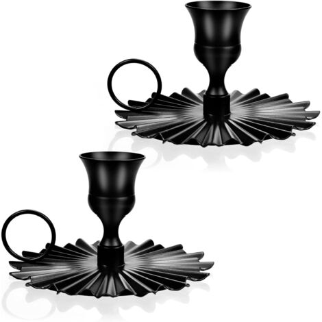 2 Pièces Rétro Bougeoirs en Fer, Chandelier Vintage avec Poignée, Chamberstick en Noir Métal pour Décoration de Table Mariage Fête Noël Halloween Cadeau de Pendaison (1/5)