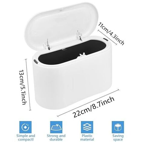 Petite Poubelle De Table Avec Couvercle - 16.5x13 Cm, Plastique Réutilisable - Pour Bureau, Cuisine, Salle De Bain, Coiffeuse