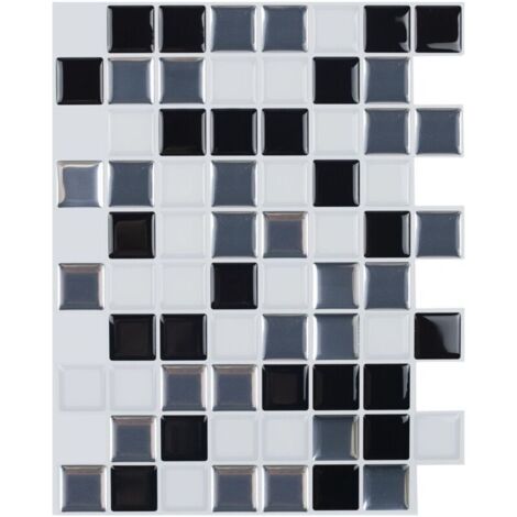 Papier Peint Carrelage Autocollant Couleur noir et blanc 25x20 cm Style Mosaïque Sticker Mural Film Décoratif Imperméable pour Carreaux de Mur de Salle de Bains et de Cuisine (1/3)