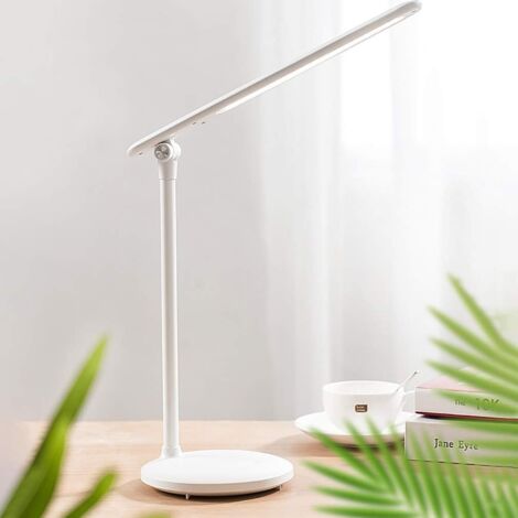 Lampe de bureau à gradation infinie pour la maison intelligente Lampe de lecture pliante pour dortoir, rechargeable, pour la protection des yeux des étudiants Blanche