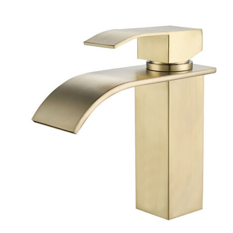 Robinet de lavabo cascade doré moderne, mitigeur de salle de bains avec eau chaude et froide réglable (1/4)