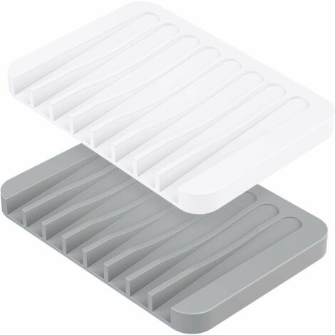Lot de 2 Porte-savon, porte-savon en silicone avec évacuation, porte-savon en silicone pour salle de bain douche porte-savon design antidérapant pour salle de bain comptoir de cuisine