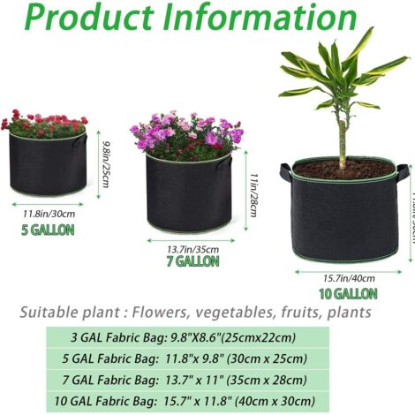 Gardzen Lot De 20 Sacs De Culture 10 Gallons – Pots Tissu Aération Avec Poignées – Idéal Légumes & Plantes