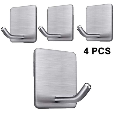 Patère de salle de bain Lot de 4 crochets adhésifs très résistants à coller sur le mur Porte Armoire Porte-serviettes en acier inoxydable Crochets à vêtements Supports auto-adhésifs pour suspendr (1/5)