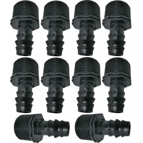 Lot de 10 Adaptateurs/raccords mâles cannelés diamètre 16mmx3/4\'\' de Tuyau Goutte à Goutte Filetage Externe (pour Tuyau de diamètre 16mm) - connecteur pour système d\'irrigation/arrosage (1/4)