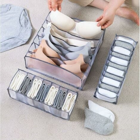 Lot De 3 Boîtes De Rangement Pliables Pour Sous-vêtements, Compartiments, Séparateurs De Tiroir, En Nylon, Pour Soutien-gorge, Chaussettes, Culottes (gris