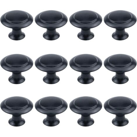 Lot de 12 boutons ronds de 2,5 cm de diamètre, matériel d'armoire noir plat avec vis de montage