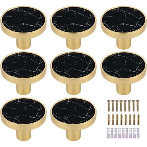 Lot de 8 boutons de tiroir ronds en laiton marbré Noir - Boutons de tiroir décoratifs noirs - Boutons de commode dorés - Quincaillerie pour meubles de cuisine, crochets à vêtements Perle (1/5)